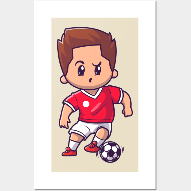 Cute Boy Playing Soccer Cartoon Wall Art by Catalyst Labs